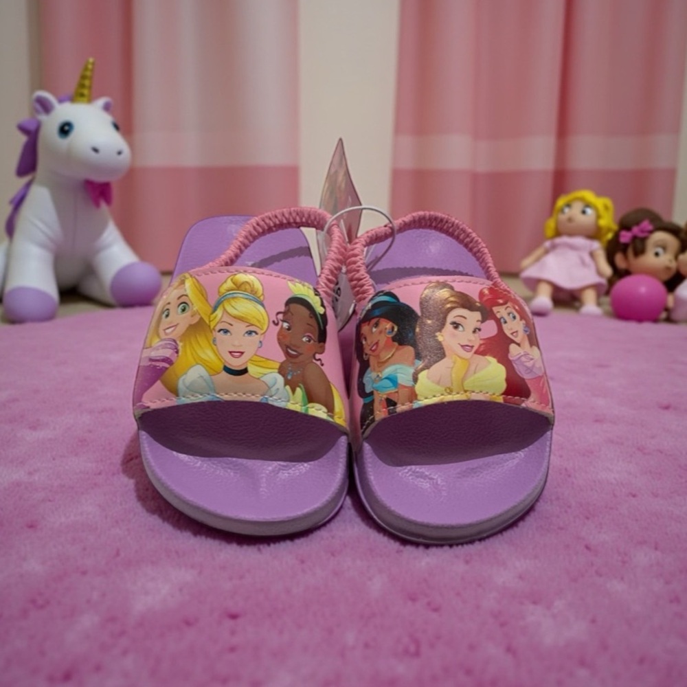 Disney Princess Girls Slides Sandals Pink & Purple Size 5/6 Toddler Shoes NWT